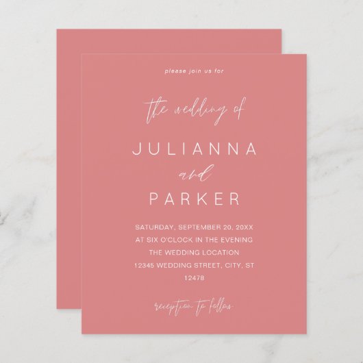 Budget Dusty Pink MOD Calligraphy Wedding (Voorkant / Achterkant)