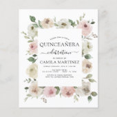 Budget Dusty Pink Quinceañera Floral Greenery Flyer (Voorkant)