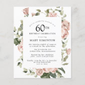 Budget Dusty Pink Rose 60th Birthday Party Invite (Voorkant)