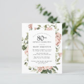 Budget Dusty Pink Rose 80th Birthday Party Invite (Staand voorkant)