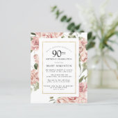 Budget Dusty Pink Rose 90th Birthday Party Invite (Staand voorkant)