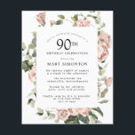 Budget Dusty Pink Rose 90th Birthday Party Invite<br><div class="desc">Elegant dusty roos lijst omringt je 90ste verjaardagsfeestgegevens.</div>