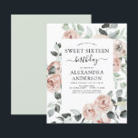 Budget Dusty Pink Sweet Sixteen Birthday Party<br><div class="desc">Budget Dusty Pink Floral Rozen en Eucalyptus Botanical Greenery Waterverf Spring of Summer Sweet Sixteen Birthday Party Invitations - omvat prachtige en elegante scripttypografie met moderne tropische botanische bloemen en groen voor de speciale zoete 16 viering.</div>