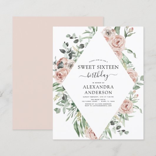 Budget Dusty Pink Sweet Sixteen Birthday Party (Voorkant / Achterkant)