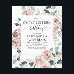 Budget Dusty Pink Sweet Sixteen Birthday Party Flyer<br><div class="desc">Budget Dusty Pink Floral Rozen en Eucalyptus Botanical Greenery Waterverf Spring of Summer Sweet Sixteen Birthday Party Invitations - omvat prachtige en elegante scripttypografie met moderne tropische botanische bloemen en groen voor de speciale zoete 16 viering.</div>