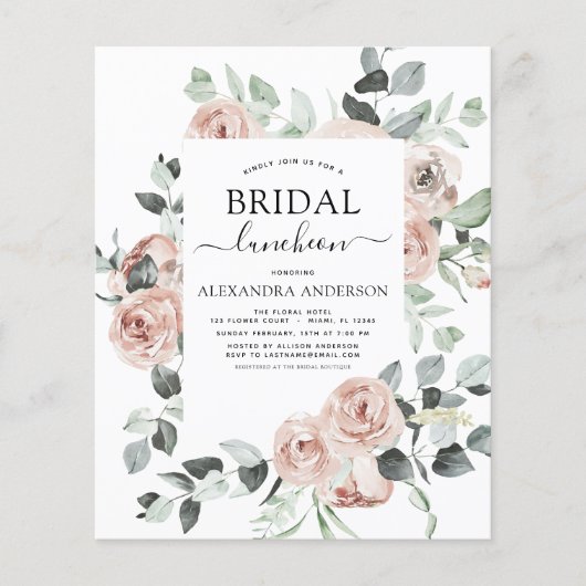 Budget Dusty Pink Vrijgezellenfeest Luncheon Flyer (Voorkant)