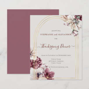 Budget Dusty Plum Floral Thanksgiving Uitnodiging