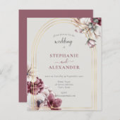Budget Dusty Plum Floral Wedding QR Code Invite (Voorkant / Achterkant)