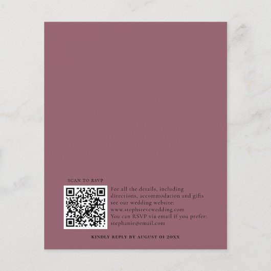 Budget Dusty Plum Floral Wedding QR Code Invite (Achterkant)