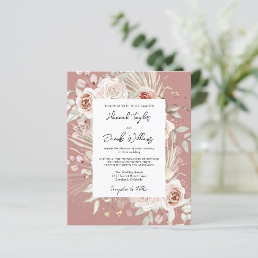 Budget Dusty Roos Boho Wedding Invitation (Staand voorkant)