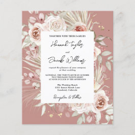 Budget Dusty Roos Boho Wedding Invitation