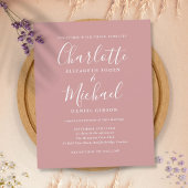 Budget Dusty Roos Chic Script Wedding Uitnodiging