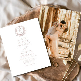 Budget Dusty Roos Crest bruiloft uitnodiging