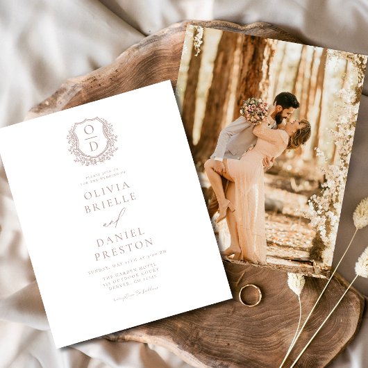 Budget Dusty Roos Crest bruiloft uitnodiging