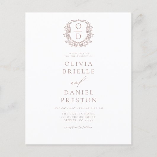 Budget Dusty Roos Crest bruiloft uitnodiging Flyer (Voorkant)