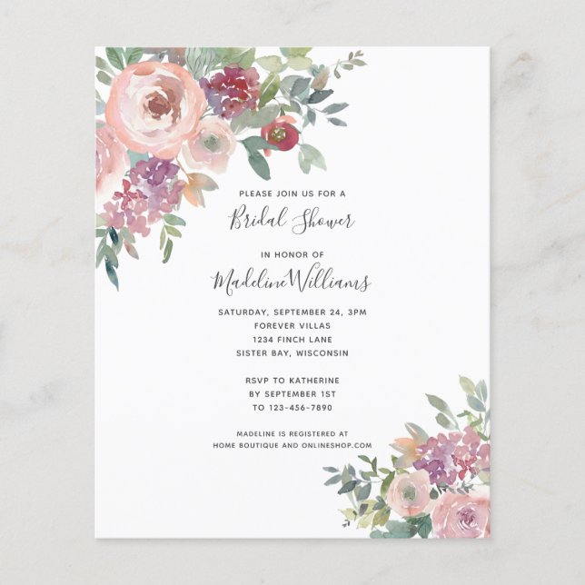 BUDGET Dusty Roos Floral Bridal Shower (Voorkant)