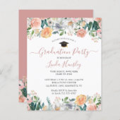 Budget Dusty Roos Floral Graduation Party nodigt u (Voorkant / Achterkant)