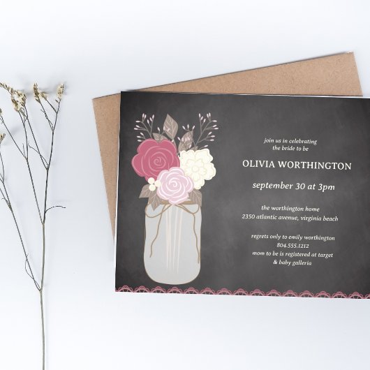 Budget Dusty Roos Floral Mason Jar Vrijgezellenfee Flyer