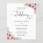 Budget Dusty Roos Floral Script Weduwen Uitnodigin (Voorkant)