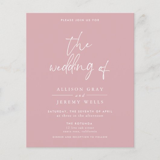 Budget Dusty Roos Floral Wedding Flyer (Voorkant)