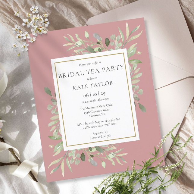 Budget Dusty Roos Greenery Bridal Tea Party nodigt (Creator heeft geüpload)
