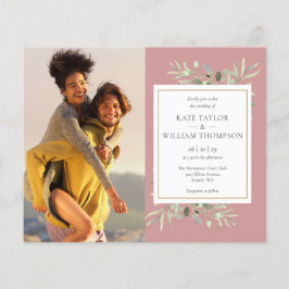 Budget Dusty Roos Greenery Foto Wedding Invite
