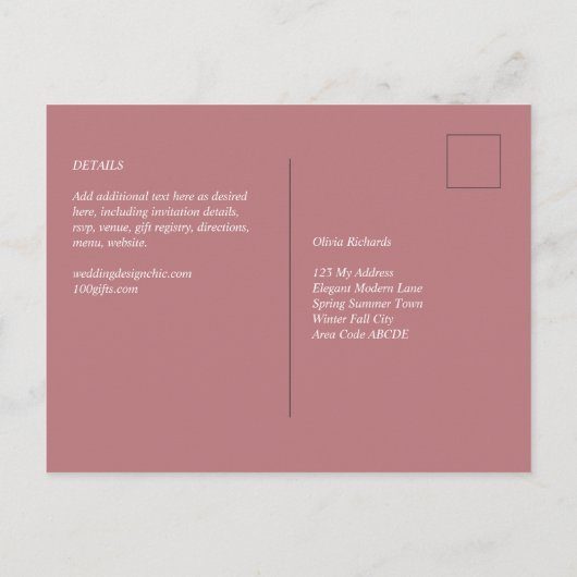 BUDGET Dusty Roos Monochrome RSVP Simple Plain Briefkaart (Achterkant)