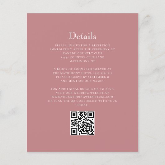 Budget Dusty Roos Monogram Crest QR Code Huwelijk (Achterkant)
