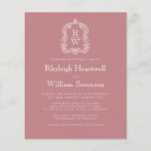 Budget Dusty Roos Monogram Crest Wedding Uitnodigi (Voorkant)
