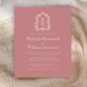 Budget Dusty Roos Monogram Crest Wedding Uitnodigi