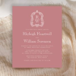 Budget Dusty Roos Monogram Crest Wedding Uitnodigi