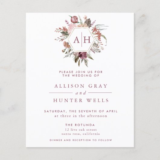 Budget Dusty Roos Monogram Weddenschap Flyer (Voorkant)
