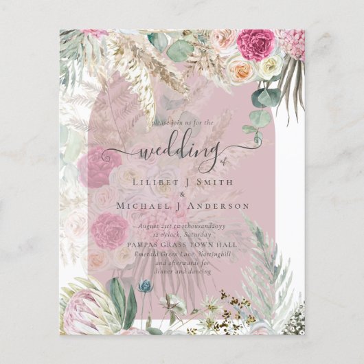 BUDGET Dusty Roos Pampas Grass Wedding Flyer (Voorkant)