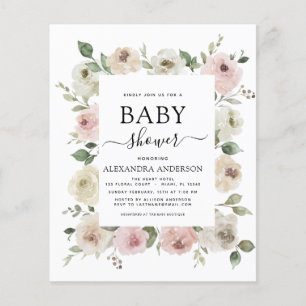 Budget Dusty Roos Pink Baby shower Floral Greenery Flyer