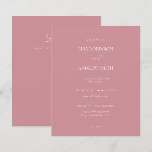 Budget Dusty Roos Pink Calligraphy Wedding (Voorkant / Achterkant)