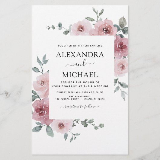 Budget Dusty Roos Pink Floral Greenery Wedding (Voorkant)
