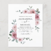 Budget Dusty Roos Pink Floral Greenery Wedding Flyer (Voorkant)