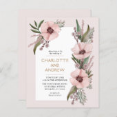 Budget Dusty Roos Pink Gold Floral Wedding Invite (Voorkant / Achterkant)