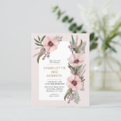 Budget Dusty Roos Pink Gold Floral Wedding Invite (Staand voorkant)