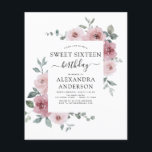 Budget Dusty Roos Pink Sweet Sixteen Birthday Flyer<br><div class="desc">Budget Dusty Roos Pink Floral Rozen en Eucalyptus Botanical Greenery Waterverf Spring of Summer Sweet Sixteen Birthday Party Invitations - omvat prachtige en elegante scripttypografie met moderne tropische botanische bloemen en groen voor de speciale zoete 16 viering.</div>