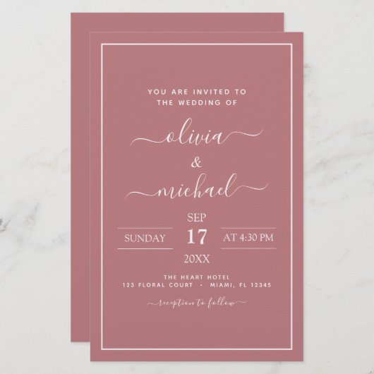 Budget Dusty Roos Pink Wedding Modern Typografie (Voorkant / Achterkant)