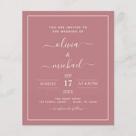 Budget Dusty Roos Pink Wedding Modern Typografie (Voorkant)