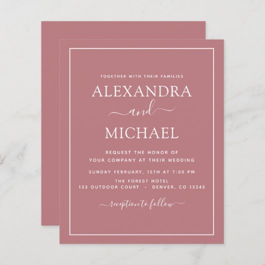 Budget Dusty Roos Pink Wedding Modern Typografie (Voorkant / Achterkant)