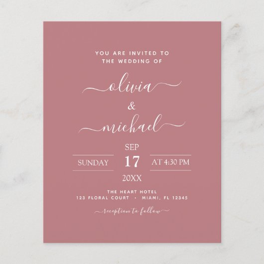 Budget Dusty Roos Pink Wedding Modern Typografie Flyer (Voorkant)