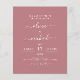 Budget Dusty Roos Pink Wedding Modern Typografie Flyer