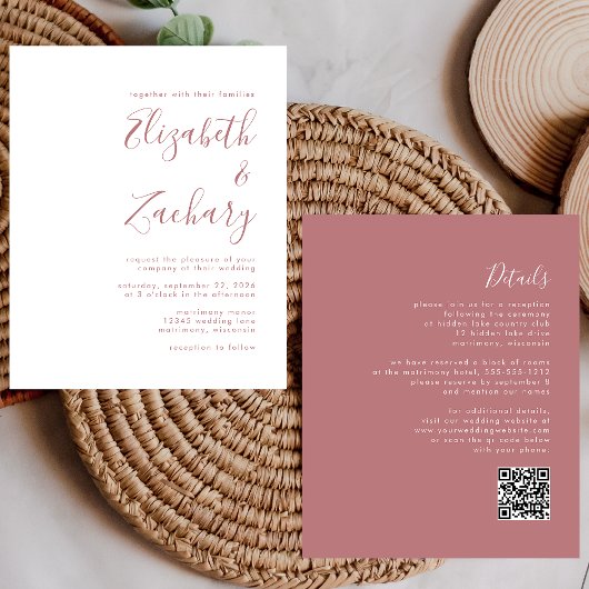 Budget Dusty Roos Script QR Code Wedding Invite