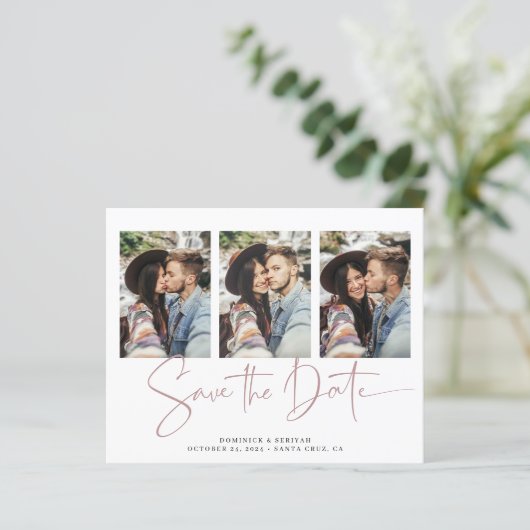 Budget Dusty Roos Typography Wedding Save the Date (Staand voorkant)