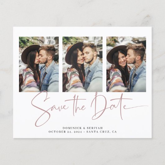 Budget Dusty Roos Typography Wedding Save the Date (Voorkant)