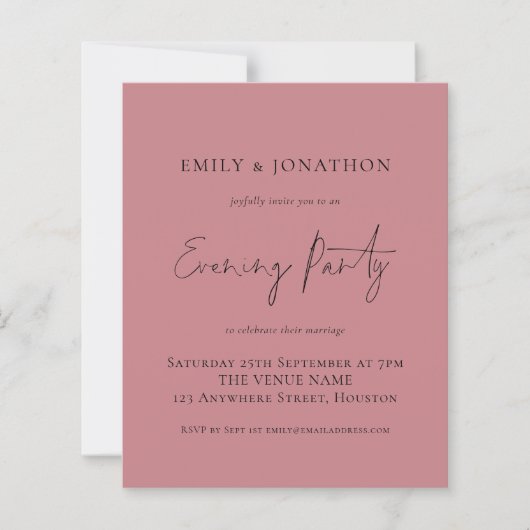 Budget Dusty Roos Wedding Evening Party Invite (Voorkant)