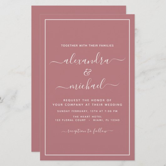 Budget Dusty Roos Wedding Modern Typografie (Voorkant / Achterkant)